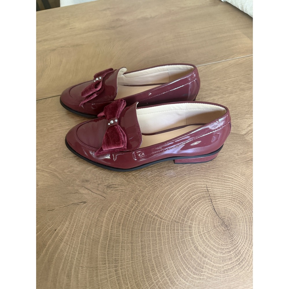 IMNYC Isaac Mizrahi Loafers Burgundy Patent Velvet Bow Cadence Flat Size 6